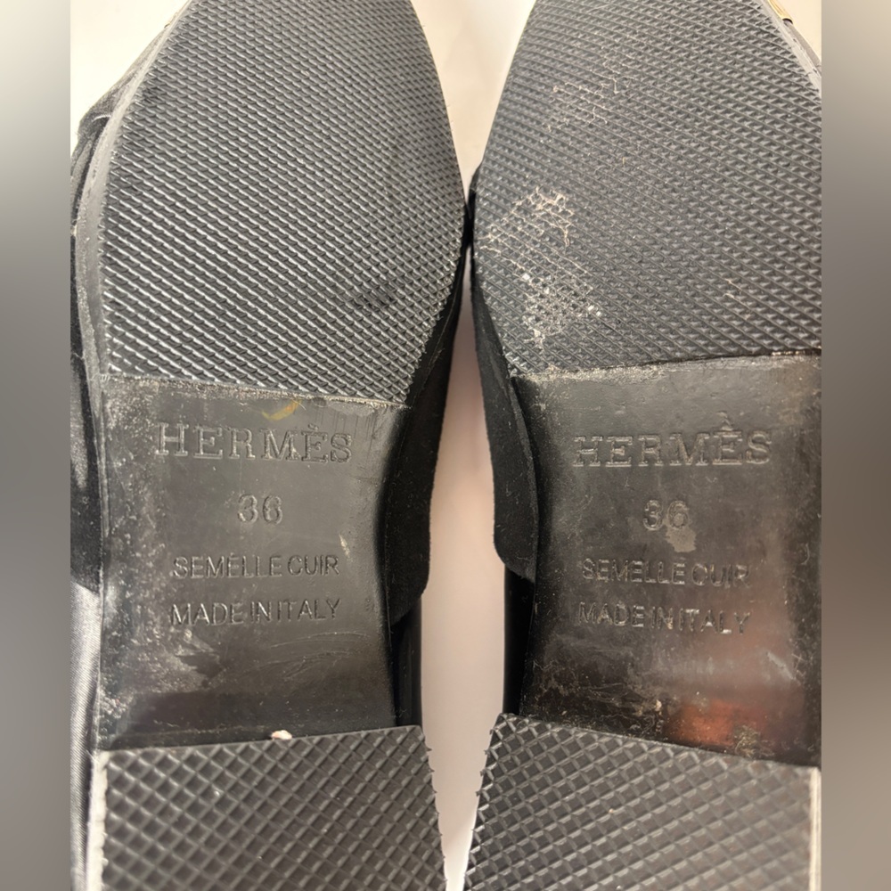 Vintage Hermès Black Satin Flats – Gold Cap Toe, French Luxury size 36 - Picture 10 of 10